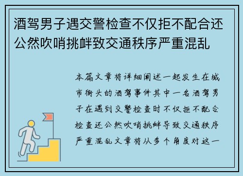 酒驾男子遇交警检查不仅拒不配合还公然吹哨挑衅致交通秩序严重混乱